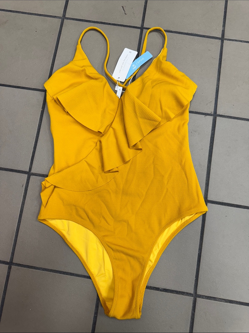 Mustard Yellow Ruffle One-Piece Swimsuit